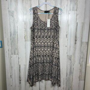 Rachel Zoe sleeveless dress 1X tan black Aztec print NWT boho beachy casual